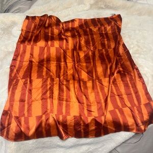 Orange and Red Patterned Silk Scarf